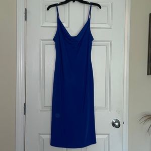 Deep blue, cowl neck cocktail dress